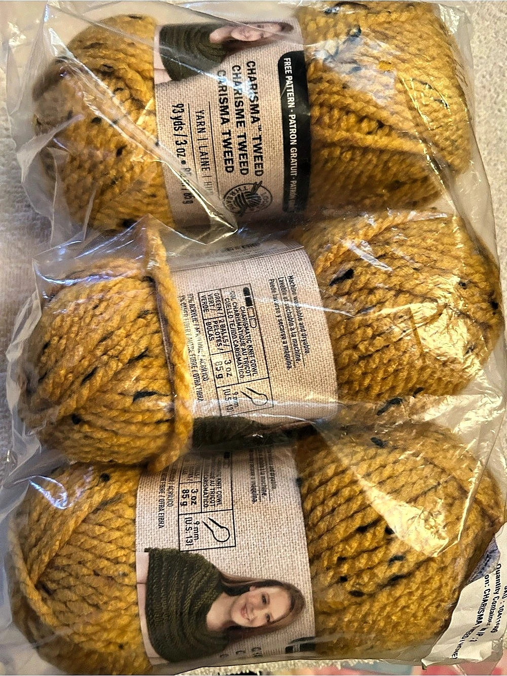Lion Brand Charisma Tweed Yarn in Yellow NWT